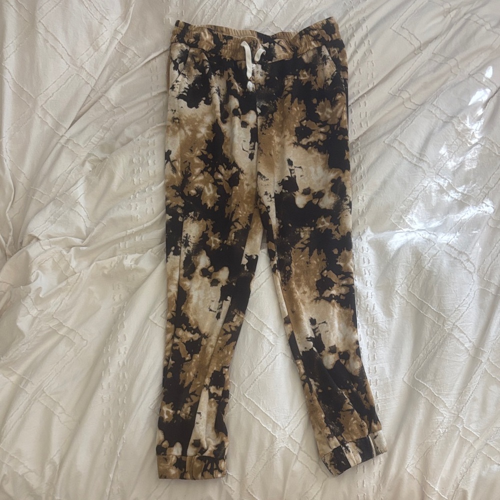 Skies Are Blue Tan and Black Tie-Dye Joggers